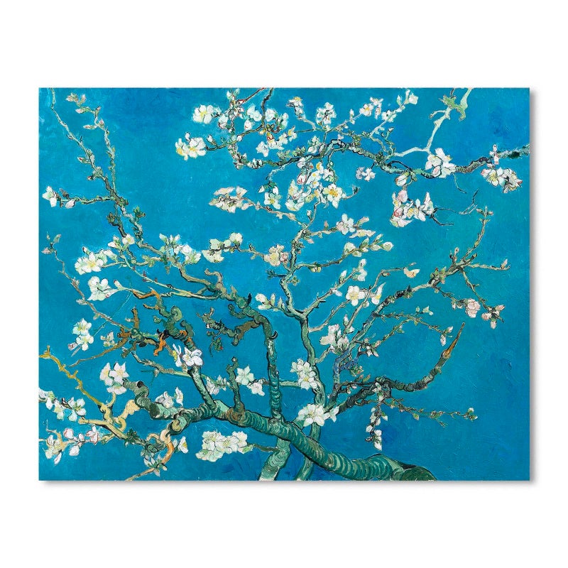 1 KINGO Van Gogh Canvas Wall Art: Almond Blossom Oil Painting Flower Picture Reproduction Room Decor, Famous Art Prints Floral Tree Poster Teal Modern Artwork Home Decoration 12"" x 15"" - Image 2